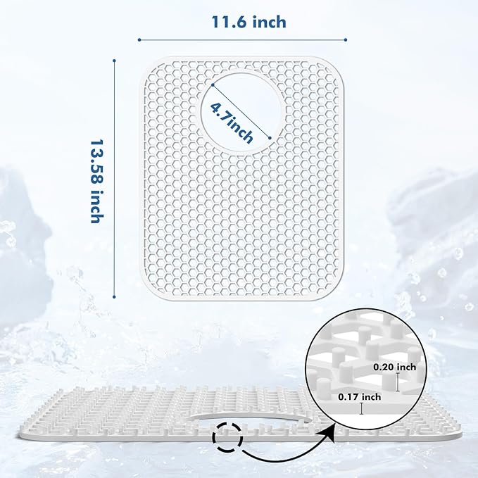 Bestjing 2 Pack Silicone Sink Protectors for Kitchen Sink with Rear Drain, 13.58''x 11.6'' Non-Slip Heat Resistant Mat Grid for Bottom of Stainless Steel Porcelain, Dishwasher Safe (White)