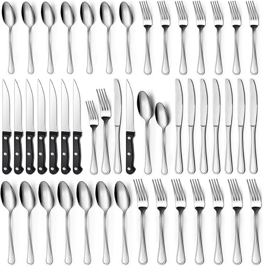 Hunycook 48-Piece Silverware Set - Silverware Set for 8, Stainless Steel Flatware Set with Forks, Knives & Spoons, Mirror Polished Cutlery Set, Dishwasher Safe