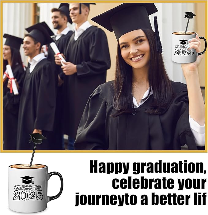 SiliFine 30 Pcs Graduation Cap Drink Stirrers Graduation Stir Sticks Coffee Stirrers Cocktail Mixers Plastic Swizzle Sticks Hot Cocoa Bar Supplies for Party Bar Coffee Tea Favors (Black)