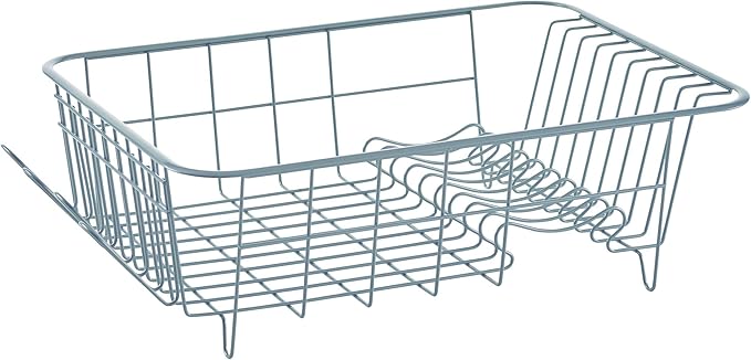 Farberware Compact Dish Drying Rack with Frost Sink Brush, Removable Drainboard and Flatware Caddy, Holds 9 Plates - Teal, Rust-Resistant for Small Kitchens