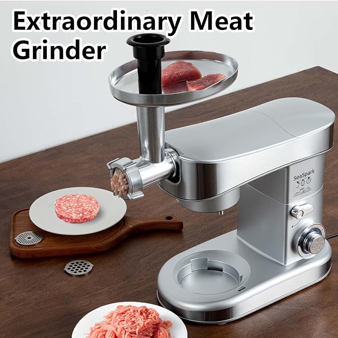 Multifunctional Stand Mixer, 6 in 1 Stand Mixer, 6.3Qt Tilt-head, Standing Mixer with Stainless Steel Bowl, Meat Grinder, Juice Blender, for professional Baking and Most Home Cooks, Silver