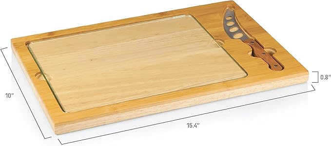 PICNIC TIME NCAA Icon Glass Top Cutting Board & Knife Set, Cheese Boards Charcuterie Boards, Serving Platter, (Parawood & Bamboo)
