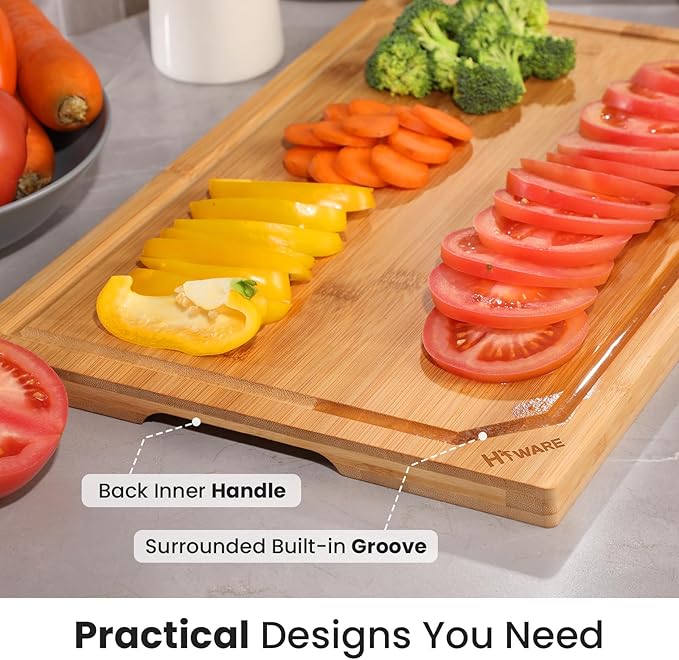 Hiware Extra Large Bamboo Cutting Board for Kitchen, Heavy Duty Wood Cutting Board with Juice Groove, 100% Organic Bamboo, Pre Oiled, 18" x 12"