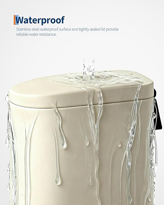 2.6 Gallon Bathroom Trash Can with Lid, Slim Step Pedal Garbage Bin, Stainless Steel Wastebasket with Soft-Close Lid, Removable Inner Bucket & Rear Handle for Bathroom, Office & Small Spaces-Beige