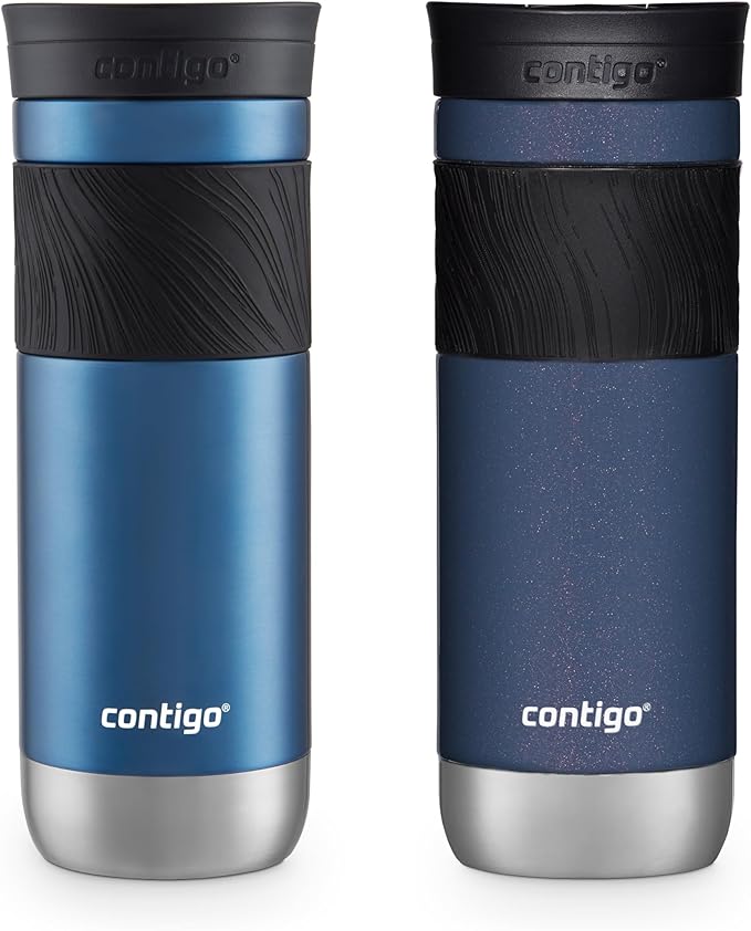 Contigo SNAPSEAL Insulated Stainless Steel Travel Mug with Grip 20oz. Blue Corn Transparent Satin & Midnight Berry