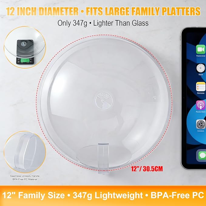 WENWELL Microwave Splatter Cover for Food 12",Large Clear Microwave Splash Guard Cooker lid with Handle,Dish bowl Plate Serving Cover Home Kitchen Essential,BPA-Free,Saft Plastic