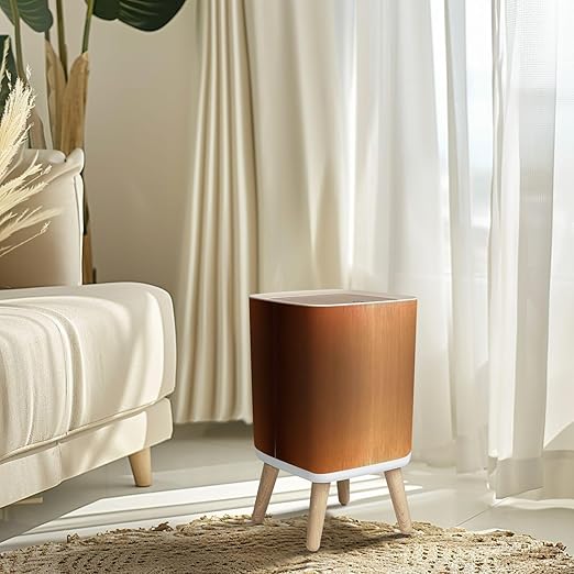 Small Trash Can with Lid Bronze Copper Metal foil Abstract Modern Wastebasket with Press Cover Dog Proof Garbage Can Waste Bin for Kitchen Bathroom Nursery 2.6 Gallon