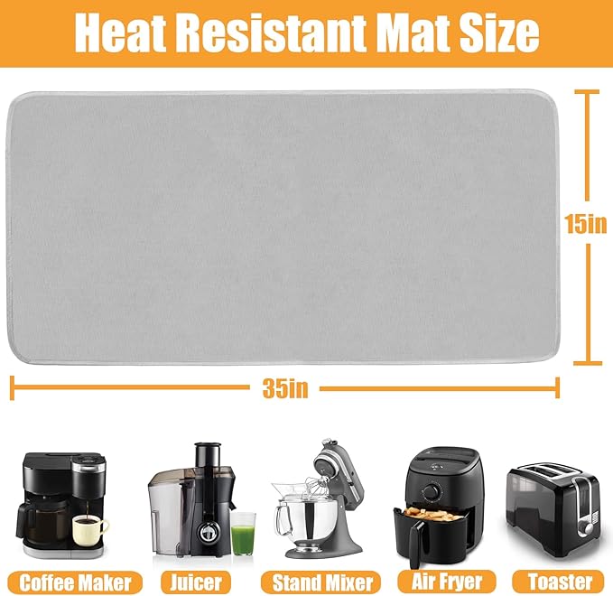 15x35in Heat Proof Mat, Long Countertop Heat Protector Hot Pads, Mat for Under Coffee Maker and Air Fryer