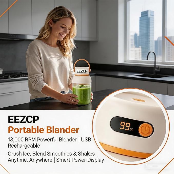 Portable Electric Juicer Cup with Zero Cord Hassle, USB-C Rechargeable, 36 Stainless Steel Blades, 18000 RPM Motor, Leakproof for Shakes,Smoothies,Travel,Gym,Office Outdoor (1000ML)