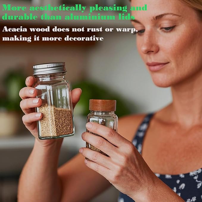 25 Pcs Spice Jar Lids Acacia Wood,Fits 4 Oz and 8 Oz Glass Spice Jars,For Square and Round Plastics Spice Jars,Jar Not Included