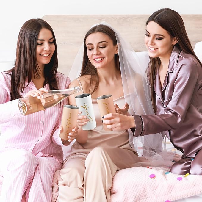 Bridesmaid Proposal Gifts Set of 5 Bachelorette Gifts for Bridesmaids Maid of Honor Cups Wedding Party Favors Stainless Steel Skinny Tumbler with Lid and Straw 15 OZ