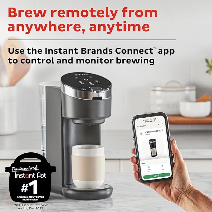 Instant Solo WIFI Connect Single Serve Coffee Maker, From the Makers of Instant Pot, Coffee Brewer, Includes Reusable Coffee Pod & Bold Setting, Brew 8 to 12oz., 40oz. Water Reservoir, Black