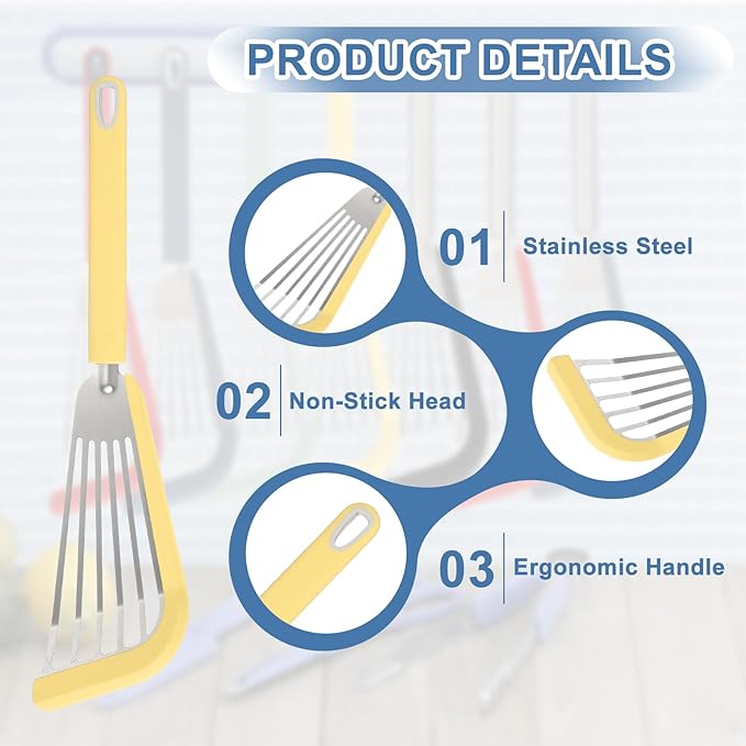 uxcell Silicone Fish Spatulas with Handle Kitchen Cooking Spatula for Egg, Fish, Pancake Yellow