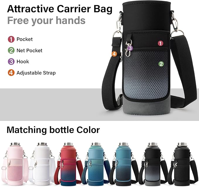 DYSANKY Insulated Water Bottle | Thickened Stainless Steel Vacuum Metal Portable Sports Water Jug for Gym and Hiking with Straw, Carrier Bag, Handle Strap | BPA-Free 40 oz