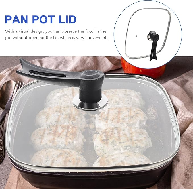 UPKOCH Basting Cover Square Glass Lid Replacement Cast Iron Grill Pan Skillet Lid Universal Pot Lid Pan Cover Steaming Cover Cookware Lid with Handle for Kitchen