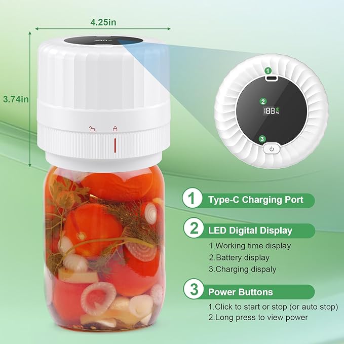 VP06+ Mason Jar Vacuum Sealer, Electric Vacuum Sealer for Jars with Wide and Regular Mouth Mason Lids, Cordless Handheld Jar Vaccum Sealer for Food Storage, Ideal Present for Mom, Wife, White