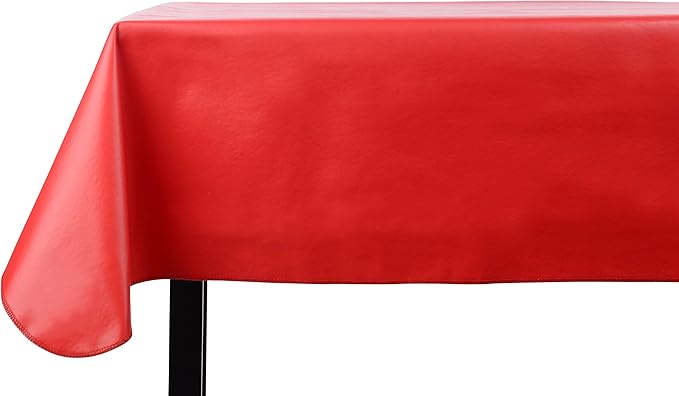 Yourtablecloth Heavy Duty Vinyl Rectangle or Square Tablecloth – 6 Gauge Heavy Duty Tablecloth – Flannel Backed – Wipeable Tablecloth with Vivid Colors & Many Sizes 52 x 90 Ruby Red