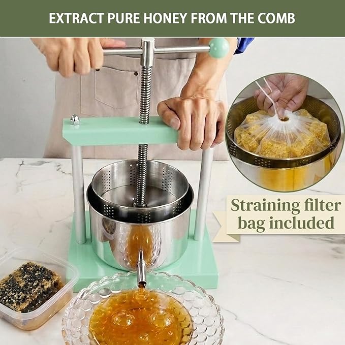 EJWOX 1.6 Gallon Manual Press - Professional Stainless Steel Fruit & Vegetable Juicer with Filter Bag - Large 6L Capacity Honey Extractor & Cheese Squeezer - Heavy Duty Hand Press for Plant Infusions
