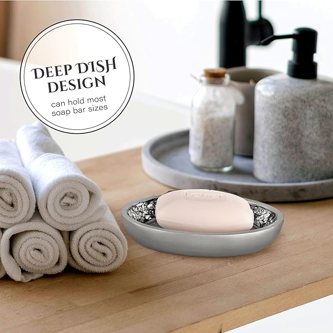 Creative Scents Crackled Glass Soap Dish for Bathroom, Decorative Dry Bar Soap Holder, Best Dishes for Sink/Bath/Shower Decor.