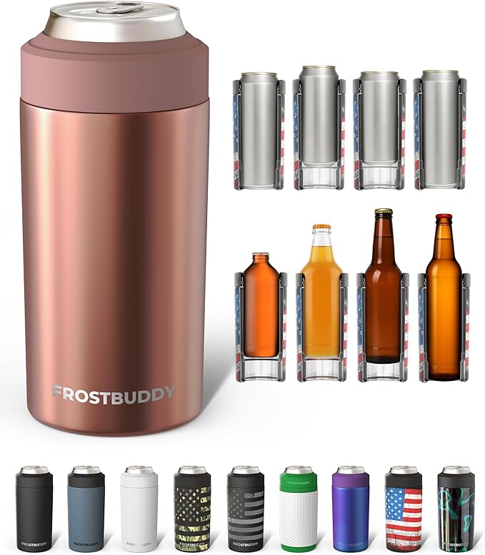 Frost Buddy Universal Can Cooler - Fits all - Stainless Steel Can Cooler for 12 oz & 16 oz Regular or Slim Cans & Bottles - Stainless Steel (Blushing Bride)
