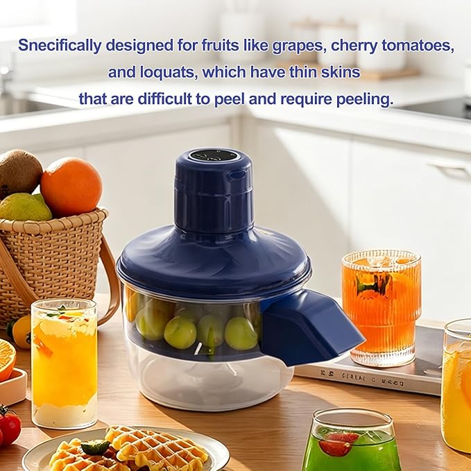 Automatic Grape Peeler Machine, Electric Garlic & Cherry Tomato Peeler Skin Remover Tool for Small Fruits - Rechargeable Electric Fruit and Peeler Suitable for home kitchens(Blue-1PC)