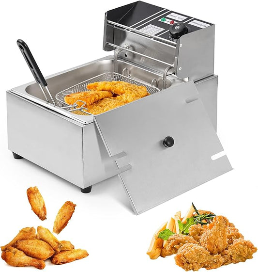 Electric Deep Fryer – 6L Large Capacity Deep Fryer with Detachable Basket, Adjustable Temperature Control, 1600W Stainless Steel Commercial Fryer for Restaurant & Home – Perfect for Chicken, Fries