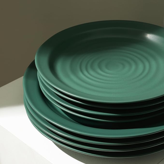 Stone Lain Orbit 12-Piece Dinnerware Set Stoneware, Plates and Bowls Set, Pasta Bowls, Microwave and Dishwasher Safe, Dish Set for 4, Green