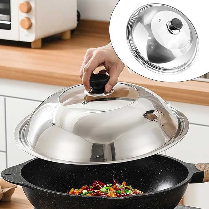 Glass Lid with Handle Tempered 11 Inch Cooking Replacement Cover Wok Accessories for Skillets, Round Cast Iron, Cast Aluminium, Stainless Steel Pans（28cm）