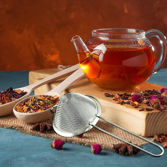 Fine Mesh Strainer with Handle – 3.3" Tea Strainer for Loose Tea Leaves and Coffee, Stainless Steel Tea Infuser with Handle – Good for Brewing Tea and Coffee
