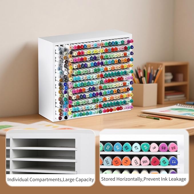 AUTOARK Wooden Marker Storage Organizer,Holds 270 Markers,Pens,Pencils & Art Supplies,Vertical Space-Saving Desk Storage for Artists,Teachers,Office & Classroom,White,AHK-066