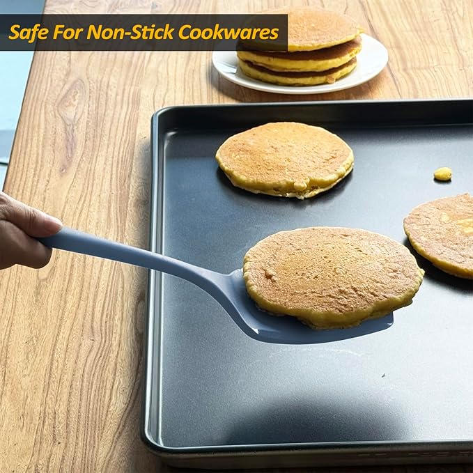 Silicone Pancake Spatula Turner with Lengthened Handle& Seamless Design, Heat Resistant Slotted Flipper for Nonstick Cookware, Large Flexible Kitchen Utensils for Egg, Pancake, Burger, Starry Blue