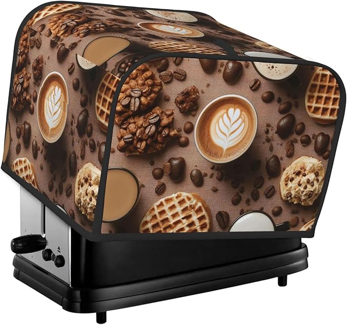 Brown Coffee Pattern Covers for Toasters 4 Slice,Cute Funny Bread Machine Cover with Handle,Washable Stain Resistant Kitchen Small Appliance Cover Dining Decor