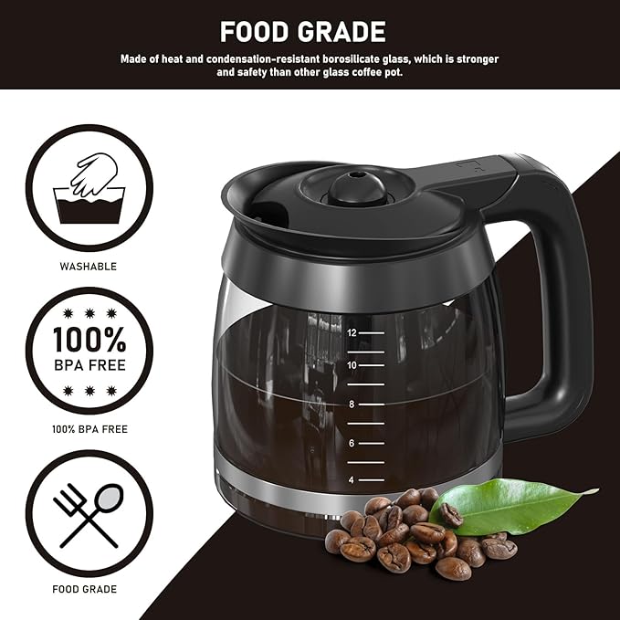 CE251 12-Cup Glass Carafe Pot Replacement Compatible with Ninja Coffee Brewer Maker, Fit Models CE251 CE201 CE201C CE200 CE200C Model# XGLSLID200, 1 Pack