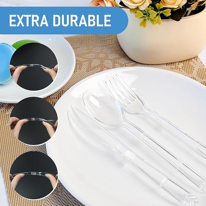 EcoDispose 72 Pcs Extra Heavy Duty Plastic Silverware Set, Disposable Utensils includes 24 Knives, 24 Forks and 24 Spoons
