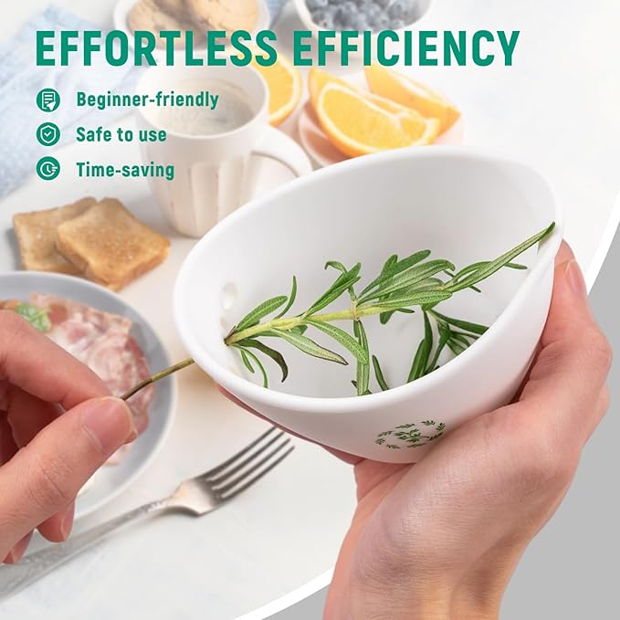 Herb Stripper Bowl with Foldable Spoon: Food-Grade Silicone Herb Stripper Tool with 304 Stainless Steel Spoon, Dishwasher Safe - Suitable for Parsley, Basil, Rosemary, Thyme & Mint