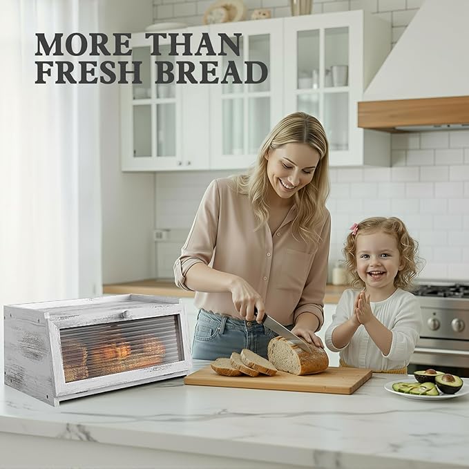 LOHASOK Bread Box for Kitchen Countertop Large Farmhouse Bread Container Bread Storage with Window Wooden Bread Holder