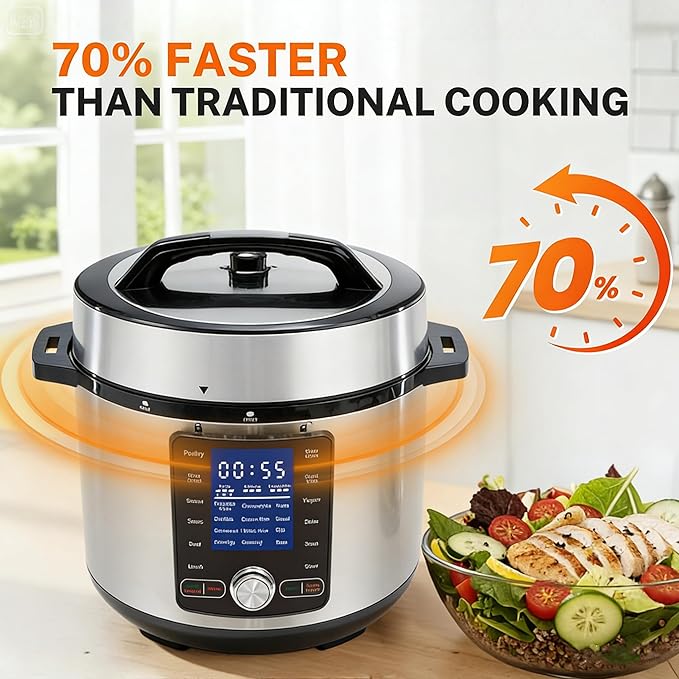 HealSmart 24-in-1 Electric Pressure Cooker 6.3 Quart, Non-Stick Stainless Steel Multi Cooker for Slow Cooking, Yogurt Maker, Steam, Rice, Bake, Dishwasher Safe, Silver