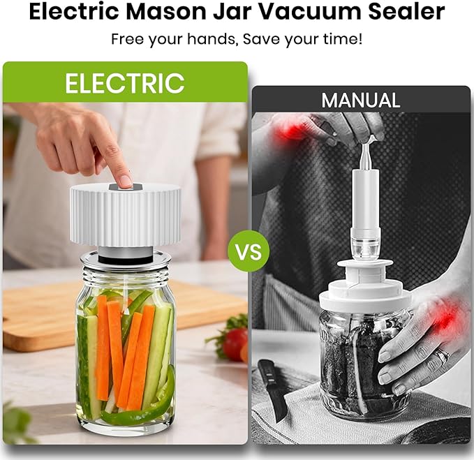 Electric Mason Jar Vacuum Sealer Kit, One-Touch Electric Sealing， for Wide-Mouth Regular-Mouth Mason Jars, Portable Vacuum Sealer for Jars, Gifts for Mom, Grandma(2026 Upgraded)