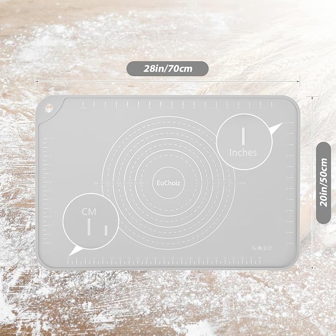 Silicone Pastry Mat 28"*20" Extra Thick Non Stick Baking Mat Food Grade Silicone Dough Rolling Bake Mat with Edge Heightening Light Grey