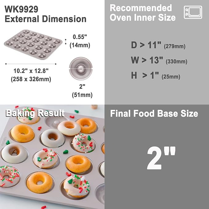 CHEFMADE Donut Mold Cake Pan, 20-Cavity Non-Stick Ring Doughnut Bakeware for Oven Baking (Champagne Gold)