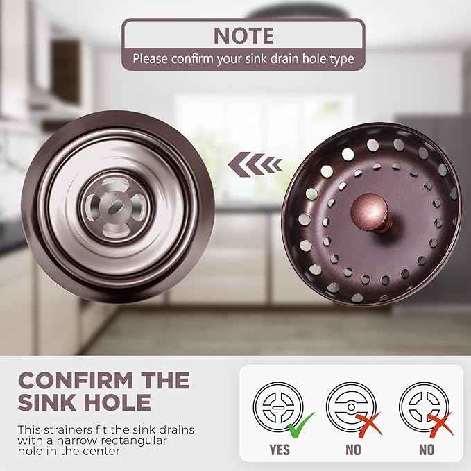 Mudder 3 Pcs Kitchen Sink Drain Strainer and Stopper Stainless Steel Garbage Disposal Plug with Handle Universal Anti-Clogging Kitchen Sink Filter Sieve Basket Strainer(Oil Rubbed Bronze)