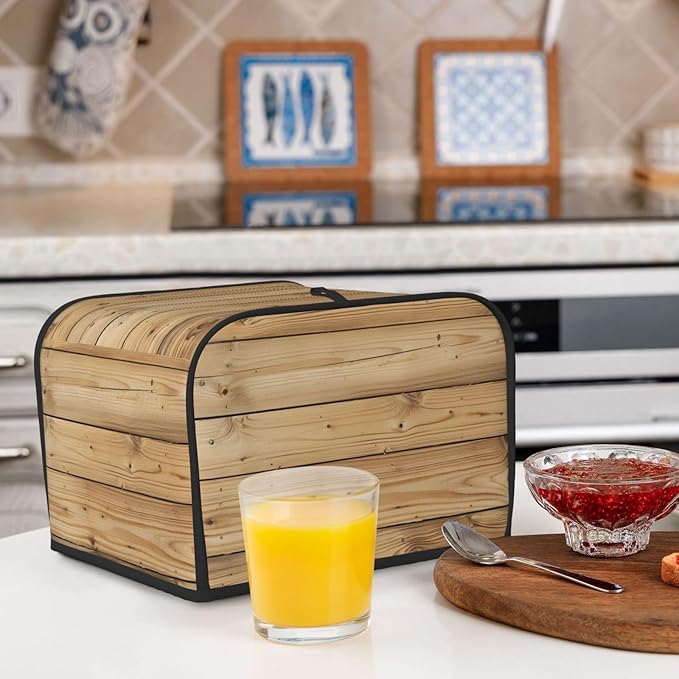 Brown Wood Texture Covers for 4 Slice Toasters,Cute Country Bread Machine Cover with Handle,Washable Stain Resistant Kitchen Small Appliance Cover Dining Decor