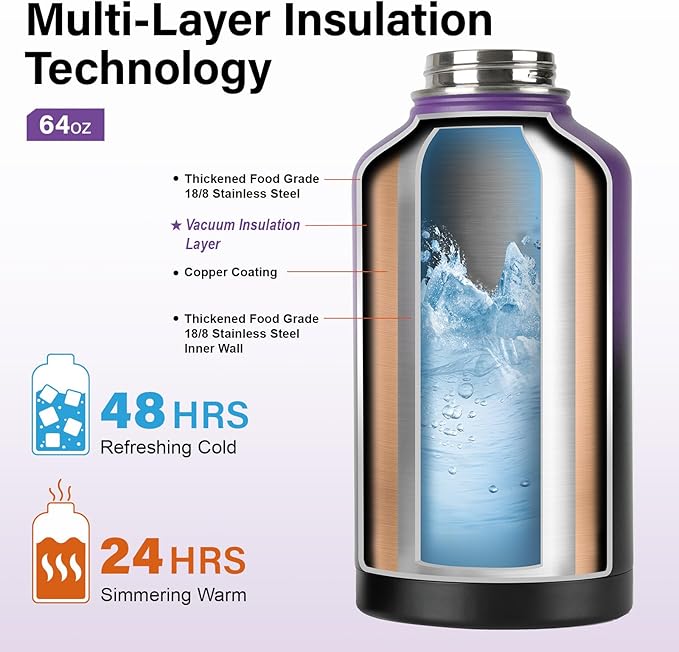 DYSANKY Insulated Water Bottle | Thickened Stainless Steel Vacuum Metal | Portable Sports Half Gallon Large Water Jug for Gym and Hiking with Straw, Carrier Bag, Handle Strap | BPA-Free 64 oz