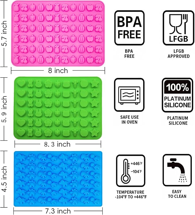 Gummy Candy Molds - Silicone Gummy Dinosaur/Marine Animal/Donut/Small Hearts Shapes/Fruit Snack Mold with 2pcs Dropper,Non-stick and Bpa Free for Mini Candy Chocolate Gummies Baking