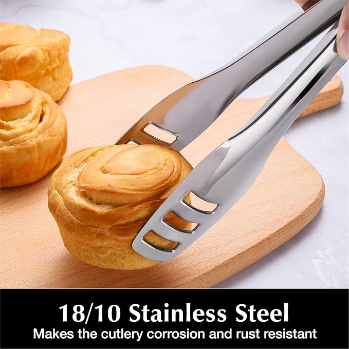 KINGSTONE Serving Tongs 4 Piece,18/10 Stainless Steel 10.62inch Kitchen Tongs For Serving Food,Buffet, Wedding, Party Catering, Food Salad/Cake/Bread, BBQ with Locking