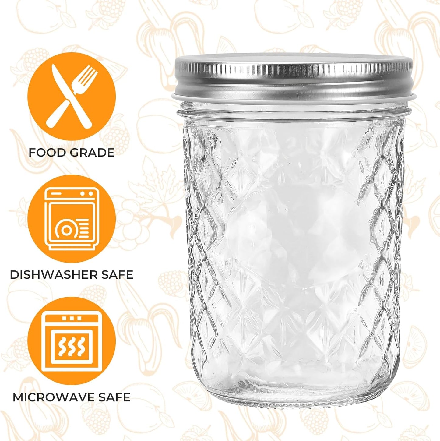 Eathtek 16oz Wide Mouth Glass Mason Jars 12 Pack, 480 ml Glass Canning Jars with Airtight Lids, Ideal for Salad, Meal Prep, Perserving,Pickling, Jam, Honey With Lids