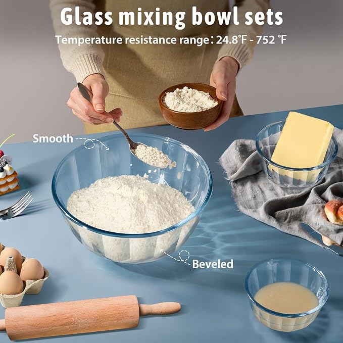 Freshmage Mixing Bowls with Airtight Lids Sets, 5 Packs Thick Glass Nesting Bowls for Kitchen Baking, Meal Prepping, Bpa Free, Dishwasher Safe, 0.5/0.8/1.6/2.7/4.4 Qt
