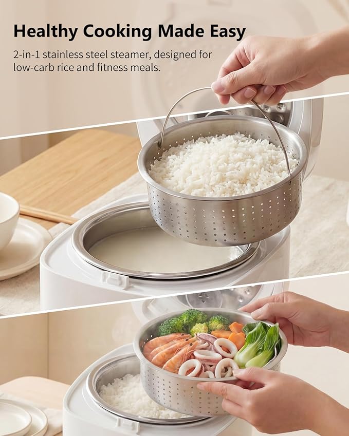Novaspark Low Carb Rice Cooker Stainless Steel Inner Pot, Mini Stainless Steel Rice Cooker Small 5 Cup, LED Display Low Sugar Rice Maker, 24H Timer and Auto Keep Warm, White Rice/Porridge/Oatmeal