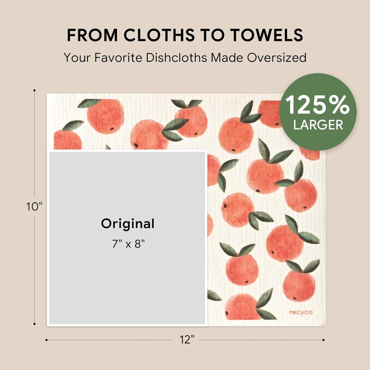 RECYCO Swedish Dishcloths for Kitchen | 4 Pack Oversized Washable Dish Rags | Large Cellulose Reusable Cleaning Paper Towels | Absorbent Counter Dish Cloth Sponge XL Kitchen Wipes, 12" L x 10" W