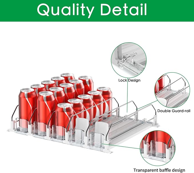 Drink Organizer for Fridge-White Automatic Pusher Glide,12oz 16oz 20oz-Soda Dispenser for Fridge-Holds up to 25 Cans